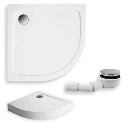 Produktbild von Brodzik Kompaktowy Prysznicowy Półokrągły 90x90x13,5 Akrylowy, Gładki | w zestawie - Syfon, odpływ ⌀90 mm + nogi (stelaż) | BADLAND STANDARD