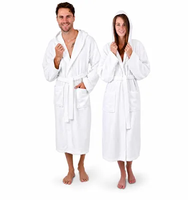 Produktbild von Betz Bademantel Frottee mit Kapuze für Herren und Damen Berlin 100% Baumwolle Saunabademantel - langer Bademantel - Saunamantel Größe - L/XL - weiß