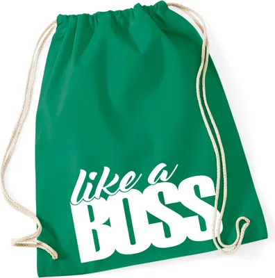 Produktbild von Huuraa Turnbeutel like a Boss Spruch 12 Liter Kelly Green Baumwolle Rucksack Geschenkidee