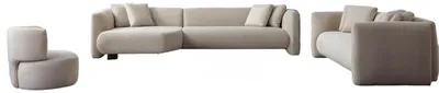 Produktbild von Beige Wohnzimmer Polstergarnitur L-Form Ecksofa Dreisitzer Lehnsessel