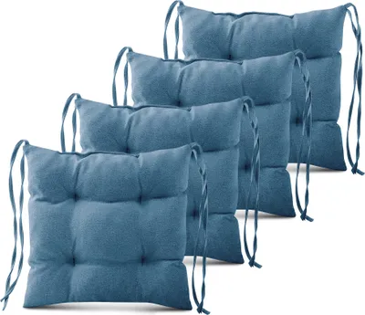 Produktbild von 4er-Set Stuhlkissen 40x40 cm blau - Stuhlkissen mit Bändern, Steppkissen, Bodenkissen - Sitzkissen für Gartenstuhl, für Indoor und Outdoor