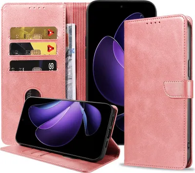 Produktbild von Geeignet für Oppo Reno 13 F Handytasche Kunstleder mit magnetischer Lippe und Kartenhalter Buchhülle mit Klappe - Wallet Case mit Kartenfach - Pink Gold - Smartphonica
