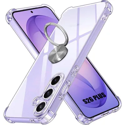 Image de Coque pour Samsung Galaxy S26 Plus, Protection Silicone Transparent avec Anneau Rotatif Argenté