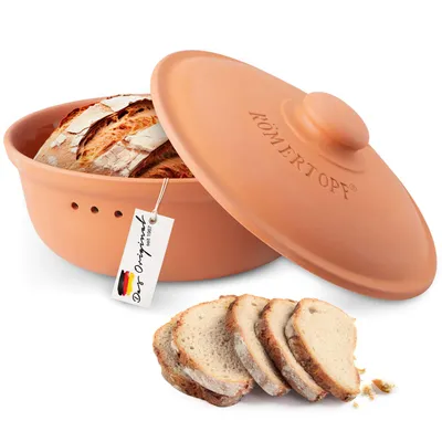 Produktbild von Römertopf Brottopf Rund Ø 30cm - Brotkasten Terrakotta aus Keramik - Atmungsaktiver Tontopf für langanhaltende Frische von Brot und Brötchen