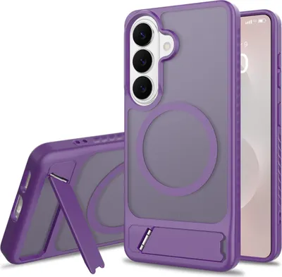 Image de Étui magnétique pour Samsung Galaxy S26, étui mat translucide résistant aux chocs avec support, compatible avec MagSafe Violet