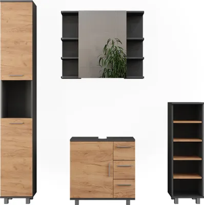 Produktbild von Badmöbel-Set Vicco Ilias Anthrazit/Goldkraft Eiche 4 Teile, Model 55509