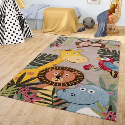 Produktbild von TT Home Kinderzimmer Teppich Junge Mädchen Kinderteppich Dschungel Tiere Modern Größe 200x290 cm