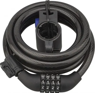 Image de Antivol à combinaison Twisty, 4 chiffres, câble acier, vélo, 10mmx1.8m, noir - THIRARD