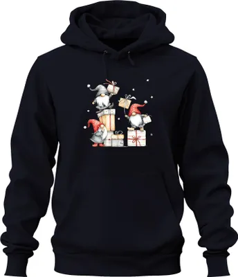 Produktbild von Weihnachtswichtel Geschenke Stapel Weihnachten Skandinavisch Uni Hoodie Kapuzenpullover, Navy, L