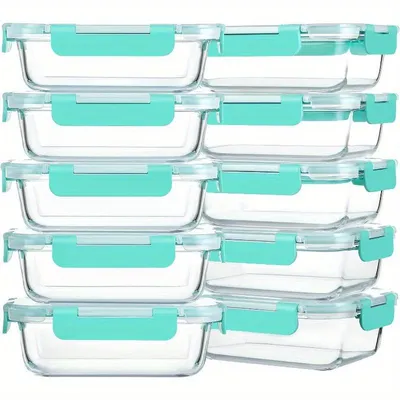 Produktbild von 10Stücke Glas Lebensmittelbehälter,Vorratsdosenset,uftdichte ,auslaufsichere,BPA-frei,Kann in Mikrowelle erhitzt werden, Lunchboxen,Meal Boxen, Grün.