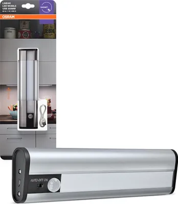 Immagine prodotto di OSRAM LinearLED Mobile USB Luce LED sottopensile 200, luce LED ricaricabile con sensore di movimento, alluminio, IP20, 200x50x22 mm, batteria ricaricabile USB