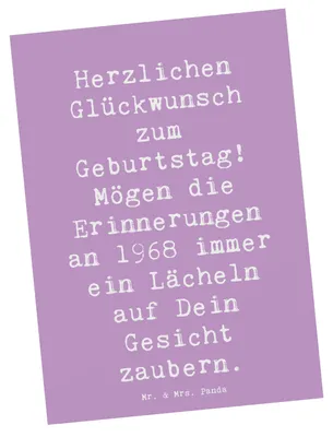 Produktbild von Mr. & Mrs. Panda Grußkarte Spruch 1968 Geburtstag - Lavendeltraum - Geschenk, Geburtsjahr, Geburtstagsfeier, Happy Birthday, Geburtstagsparty, Ansichtskarten, Postkarten