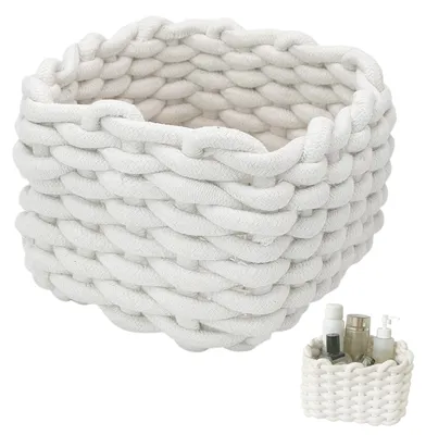 Image de Paniers de rangement blancs, paniers en tissu pour organiser la table à langer, petits paniers pour les accessoires de salle de bain