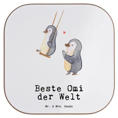 Produktbild von Mr. & Mrs. Panda Untersetzer für Gläser Pinguin Beste Omi der Welt - Weiß - Geschenk, Oma, gläseruntersetzer, Glas, Geburtstag, Coaster, Kleinigkeit, garten, Bester