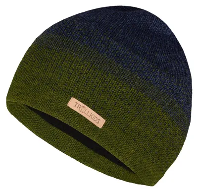 Imagen del producto de Gorro de lana merino para niños TROLLKIDS, color verde, con forro de polar, talla 52-56 cm