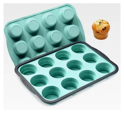 Produktbild von Silikon Muffinform 12er, Airfryer Muffin Backform, Antihaftbeschichtetes Muffinblech, Silikonförmchen für Kuchen und Cupcakes, 22,3 x 31 x 3,6 cm