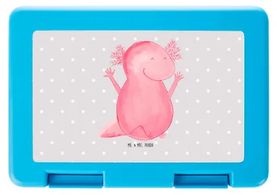 Produktbild von Mr. & Mrs. Panda Bentobox Axolotl Hurra - Grau Pastell - Geschenk, Spaß, Lurch, Freude, Butterbrotdose, Meal Prep Box, Bento, Motivation, Lunchbox, Vesperbox
