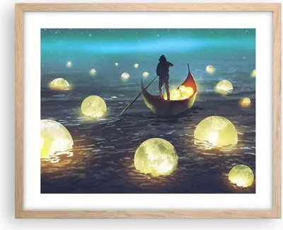 Produktbild von Gerahmtes Poster - Rahmen in heller Eiche - Boot Wasser Märchen - 50x40 cm - Wand Bild - Wanddeko - Wandbilder - Wandposter - Bilderrahmen - Bilder - Kunstdruck - Wandbild - P2NAA50x40-4002