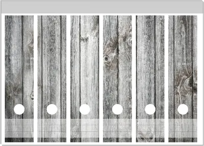 Produktbild von Wallario Ordnerrücken Sticker, selbstklebend für breite Ordner, 6 Stück, Motiv Holz-Optik Textur hellgraues Holz Paneele Dielen mit Asteinschlüssen
