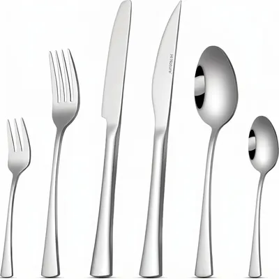 Produktbild von HI NATURE™ Besteck Set 6 Personen 36 teilig mit Steakmesser – 18/0 Edelstahl Besteckset Hochglanzpoliert – Essbesteck