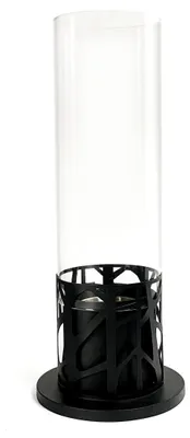 Produktbild von Piper 20,3 x 20,3 x 50 cm Standkamin aus schwarz lackiertem Metall mit 1,5-Liter-Edelstahlbrenner und Sicherheitsglas - Piper