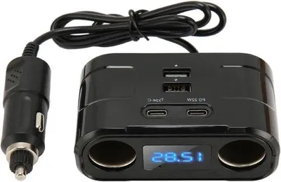 Obrázek produktu pro Multifunkční rozbočovač USB-C do zapalovače v autě