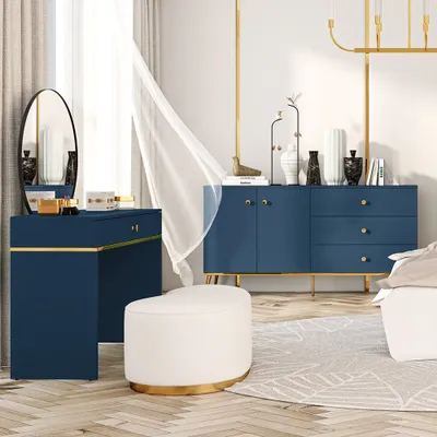 Produktbild von Schlafzimmer Set, 2-teilig, MONTPELLIER-131, in dunkelblau mit Schminktisch und Kommode