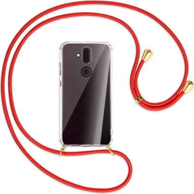 Produktbild von Handykette Backcover-Schutzhülle mit Band (Metall goldfarben) für Nokia 8.1 - rot