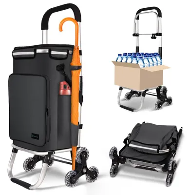 Immagine prodotto di VOUNOT® Carrello spesa in alluminio montascale, carrello spesa pieghevole con gancio 6 ruote, nero