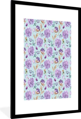 Produktbild von MuchoWow® MuchoWow® Gerahmtes Poster Blumen - Rosen - Lila 60x90 cm - Poster mit zchwarzem Bilderrahmen - Dekoration - Wandposter Wohnzimmer - Hochwertig