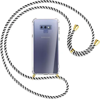 Produktbild von Handykette Backcover-Schutzhülle mit Band (Metall goldfarben) für Samsung Galaxy Note 9 - schwarz/weiß gestreift