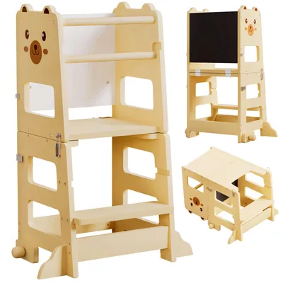 Produktbild von Lernturm für Kinder, klappbarer Kindertisch, höhenverstellbaren Stufen, Kreidetafel, Learning Tower