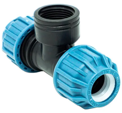 Produktbild von Jason T-Stück 90° PP 25 mm x 1 x 25 mm Klemm x Innengewinde x Klemm 16bar Schwarz/Blau DVGW/KIWA/WRAS/SVGW