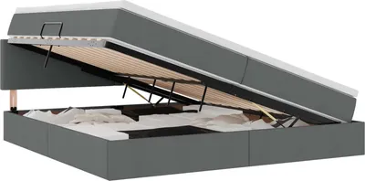 Obrázok produktu pre vidaXL LED posteľ s úložným priestorom a matracom, tmavošedá, 200 x 200 cm, látka