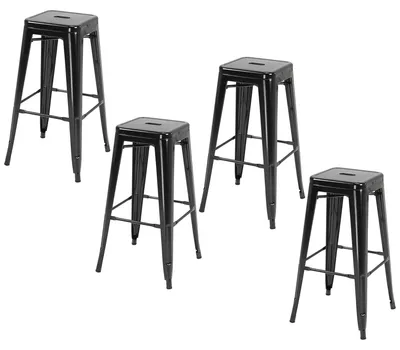 Immagine prodotto di Set 4 Sgabelli Bar 43x43x76 cm con Poggiapiedi in Metallo Nero