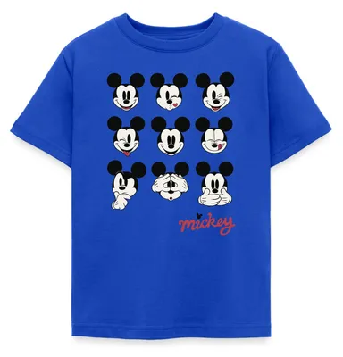 Produktbild von Mickey & Minnie Mickey Mouse Gesichtsausdrücke Kinder T-Shirt, 98/104 (3-4 Jahre), Royalblau