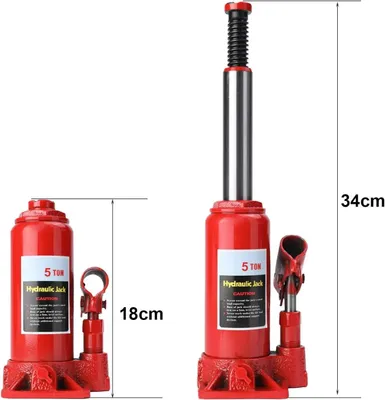 Zdjęcie produktu dla Hydrauliczny podnośnik butelkowy – podnośnik samochodowy – udźwig 5 t – przenośny – uchwyt z pompą – spawana konstrukcja stalowa – do napraw samochodowych i podnoszenia budynków