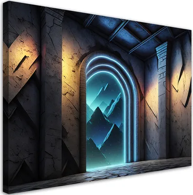 Produktbild von Leinwandbild Portal Neon Fantastics Abstraktion 120x80 Feeby Blau bild für die wand bereit zum aufhängen