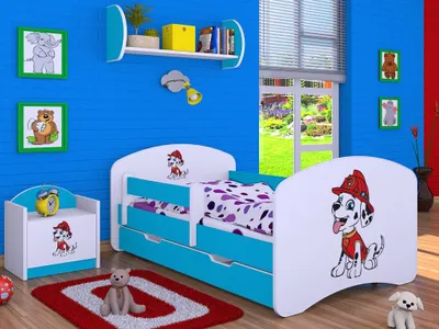 Produktbild von BDW, Kinderbett mit Rausfallschutz, Matratze, Schublade, Blau Superhund, 4, 140x70cm
