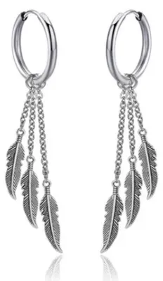 Produktbild von 1 Paar Creolen, baumelnde Ohrringe, Edelstahl, Blatt-Quasten-Anhänger, lange Kette, Ohrschmuck