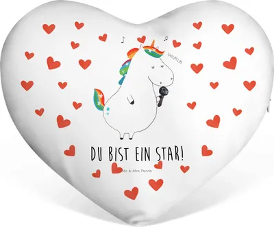 Produktbild von Mr. & Mrs. Panda Schmusekissen Einhorn Sänger - Weiß - Geschenk, Geburtstag, Kuschelkissen, Geschenkkissen, Sofakissen, Konfetti, Ich liebe dich Kissen, Disco, Sängerin