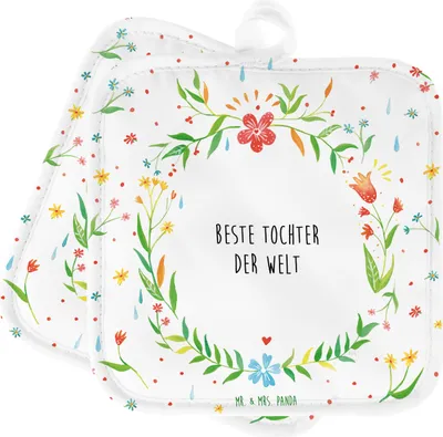 Produktbild von Mr. & Mrs. Panda Topflappen Tochter - Geschenk, Familie, topfhalter, Dankeschön, Topfuntersetzer, Kinder, Mutter, Set, Ofenlappen, Kochlappen