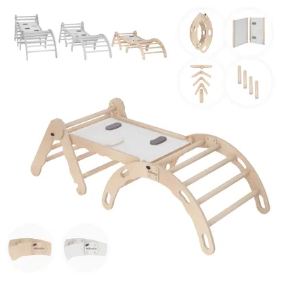 Immagine prodotto di Struttura da arrampicata per interni MAMOI®, triangolo di arrampicata con scivolo in legno, arco di arrampicata, arrampicata per bambini, altalena arcobaleno con tavola di scorrimento, mini triangolo di legno ad arco per parco giochi a partire da 1/2/3 anni