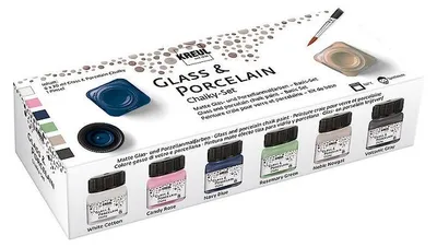 Produktbild von KREUL Kreidefarben für Glas und Porzellan Set 6 × 20 ml + Pinsel