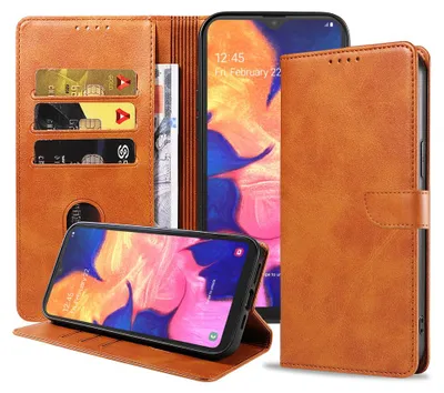 Produktbild von Geschikt voor Samsung  Galaxy A10 Telefoonhoesje Kunstleer met Magnetisch lipje en Pasjeshouder Book  Case met Klepje - Bruin - Smartphonica