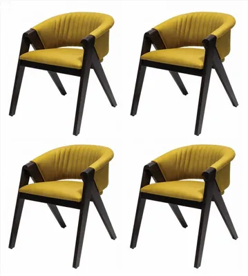 Productafbeelding van Set van 4 eethoekstoelen, mosterelgeel, hout, met armleuningen, gestoffeerde stoel, modern design