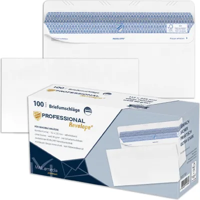 Produktbild von MAILmedia Briefumschlag REVELOPE 112 x 225 mm ohne Fenster 100 Briefumschläge