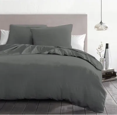 Image de Parure de Couette Microfibre 3 Pièces Home Linge Passion HP72076, 220 x 240 cm, Gris Anthracite, 82 g