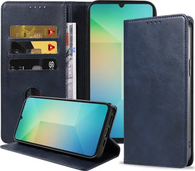 Produktbild von Smartphonica Handytasche passend für Samsung Galaxy A06 Kunstleder mit Magnetverschluss und Kartenhalter Buchhülle mit Klappe - Blau