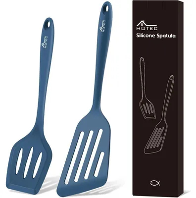 Productafbeelding van Set van 2 siliconen spatels met gaatjes, blauw, BPA-vrij